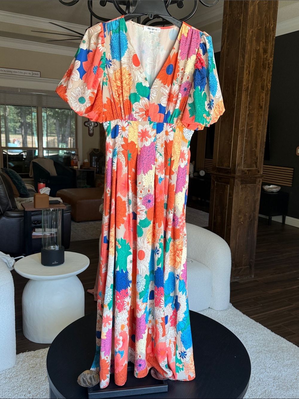 Bright Floral Maxi Dress with V-Neck